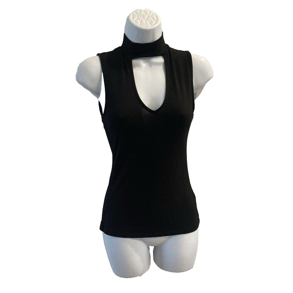 Polly & Esther Sleeveless Top Womens Size Small Black High Neck Shirt
